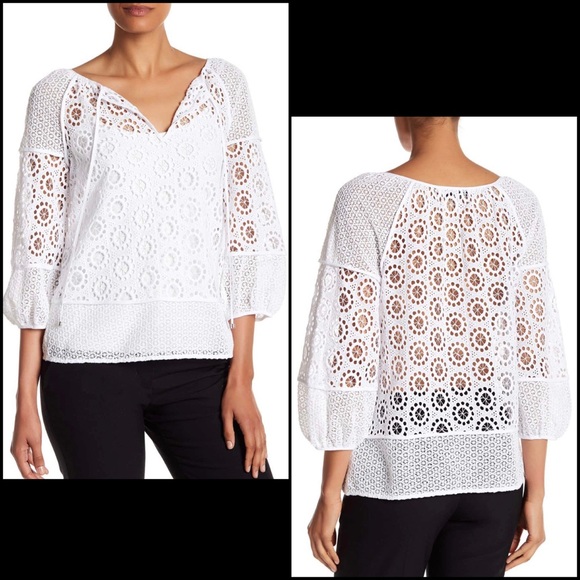 Trina Turk Tops - NWT Trina Turk White Eyelet Crochet Lace Blouse Top